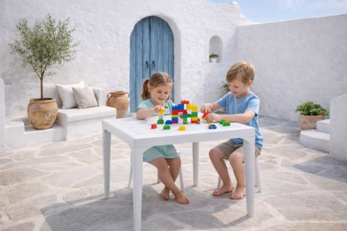 Conjunto famintás kerti asztal fehér